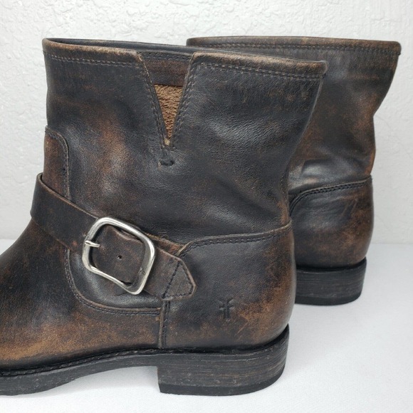 Frye Veronica Short Distressed Brown Leather Moto Boots Size 7.5 Excellent - Picture 8 of 14
